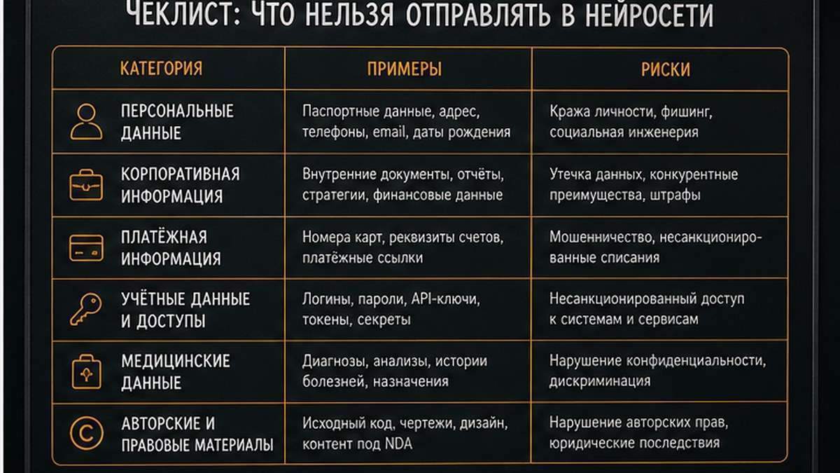 Таблица: что нельзя отправлять в ChatGPT и другие AI-сервисы