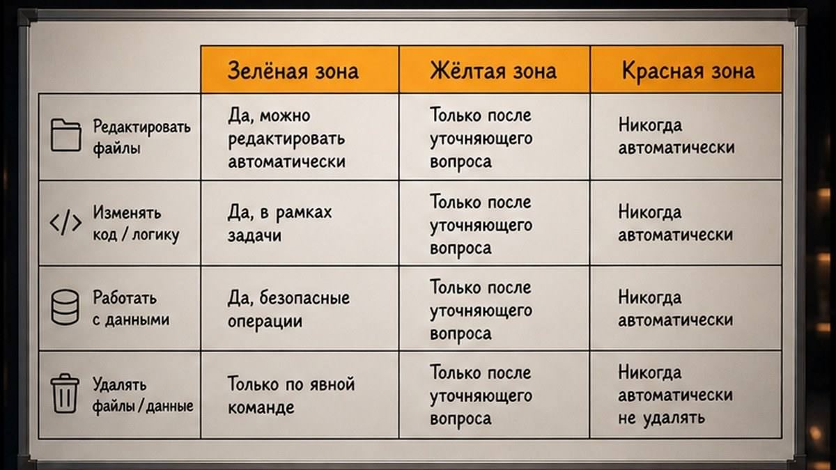 Матрица зелёная, жёлтая и красная зона делегирования Agent mode
