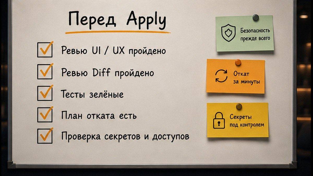 Чек-лист UI diff и семь пунктов до, во время и после Agent сессии