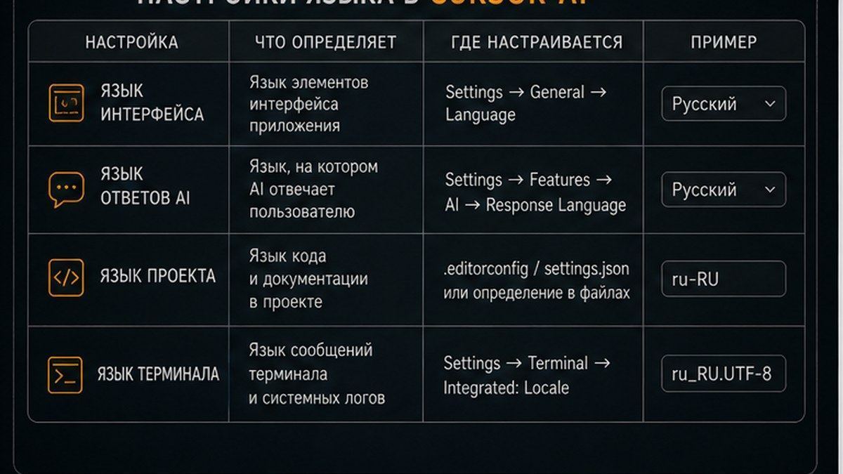 Палитра Configure Display Language: выбор русского языка в Cursor