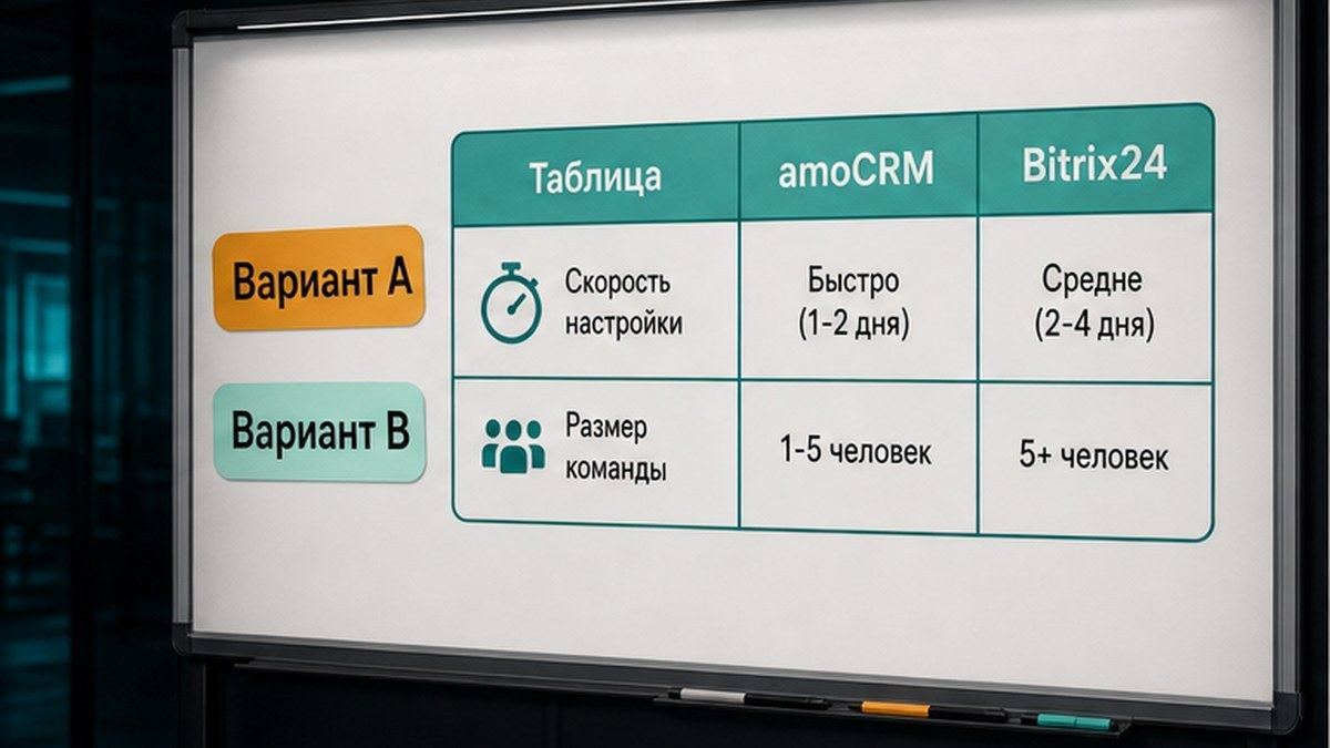 Сравнение: таблица, amoCRM и Bitrix24 для пилота Telegram