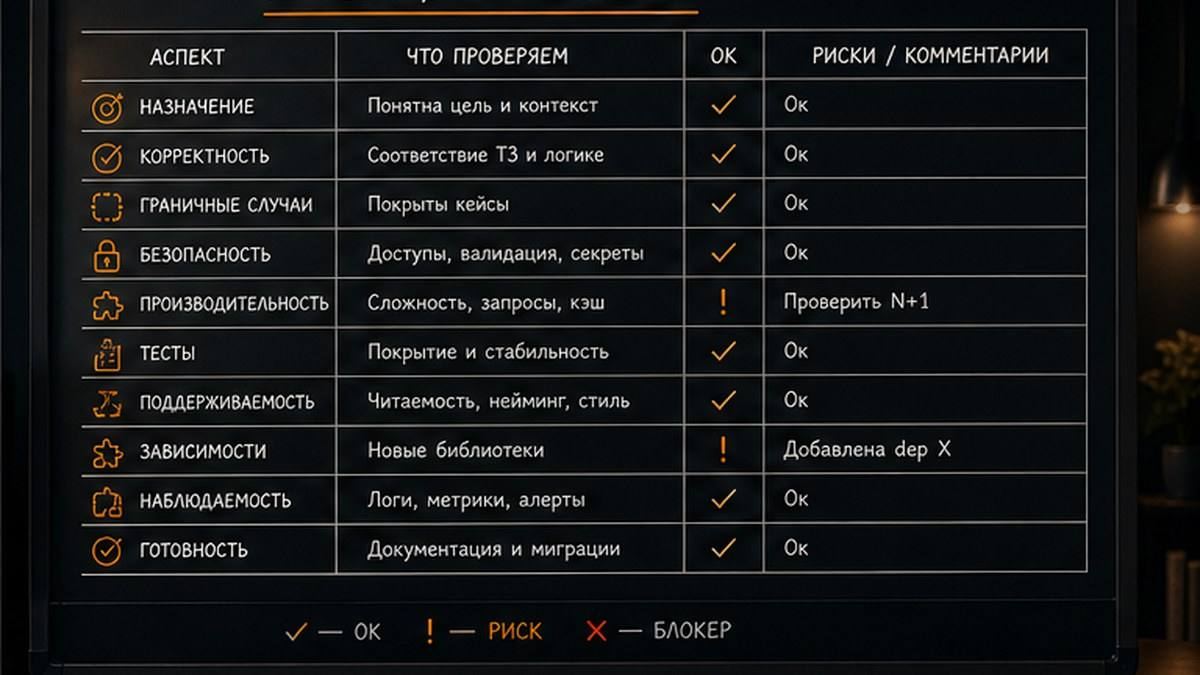 Чек-лист статусов: diff, lint, test, merge