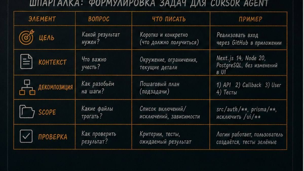 До и после: промпт для cursor agent с одним результатом и scope