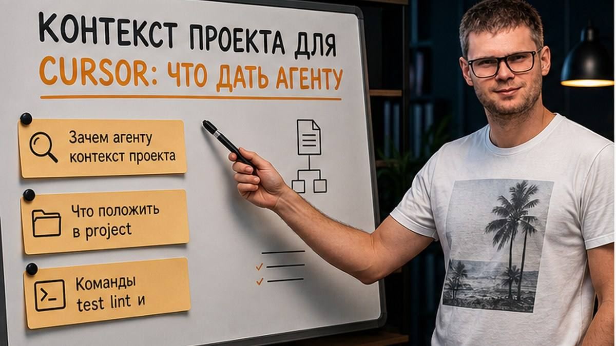 Пётр у доски с заголовком чеклиста контекста проекта для Cursor